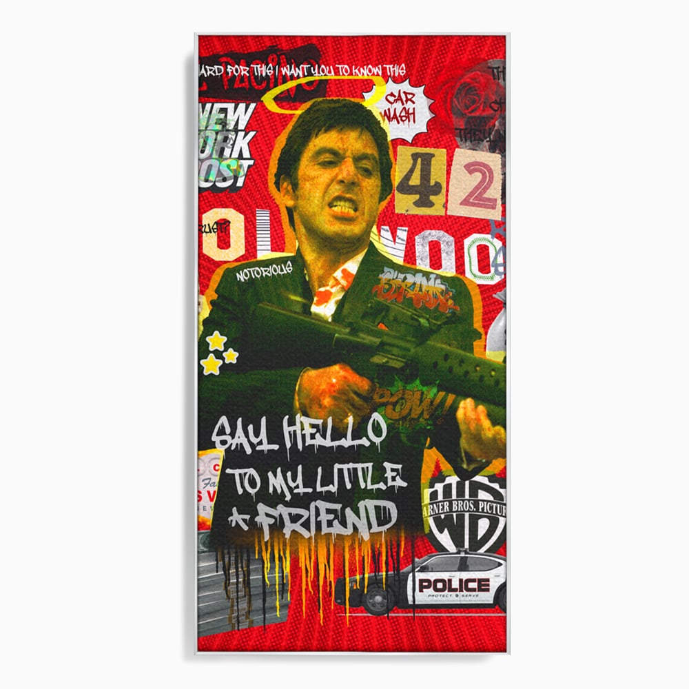 Tablou canvas cu tablou canvas cu portretul lui alfredo pacino, in rama de aluminiu argintiu